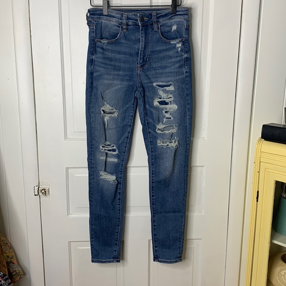 American Eagle Distressed Next Level Stretch Super High Rise Jegging Crop